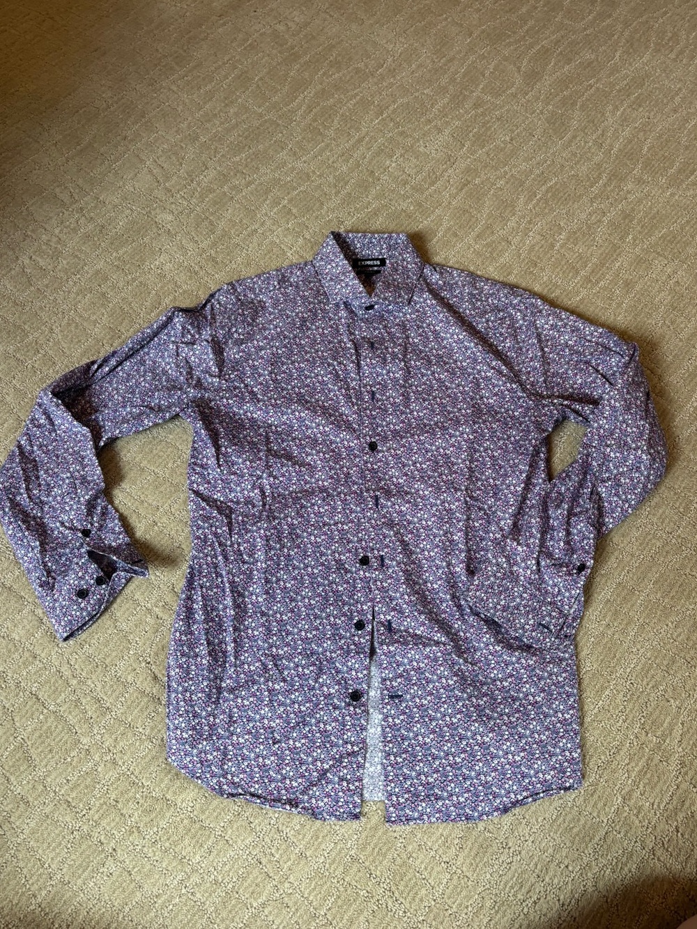 Express Extra Slim Floral Men's Purple Floral Button-Up Shirt